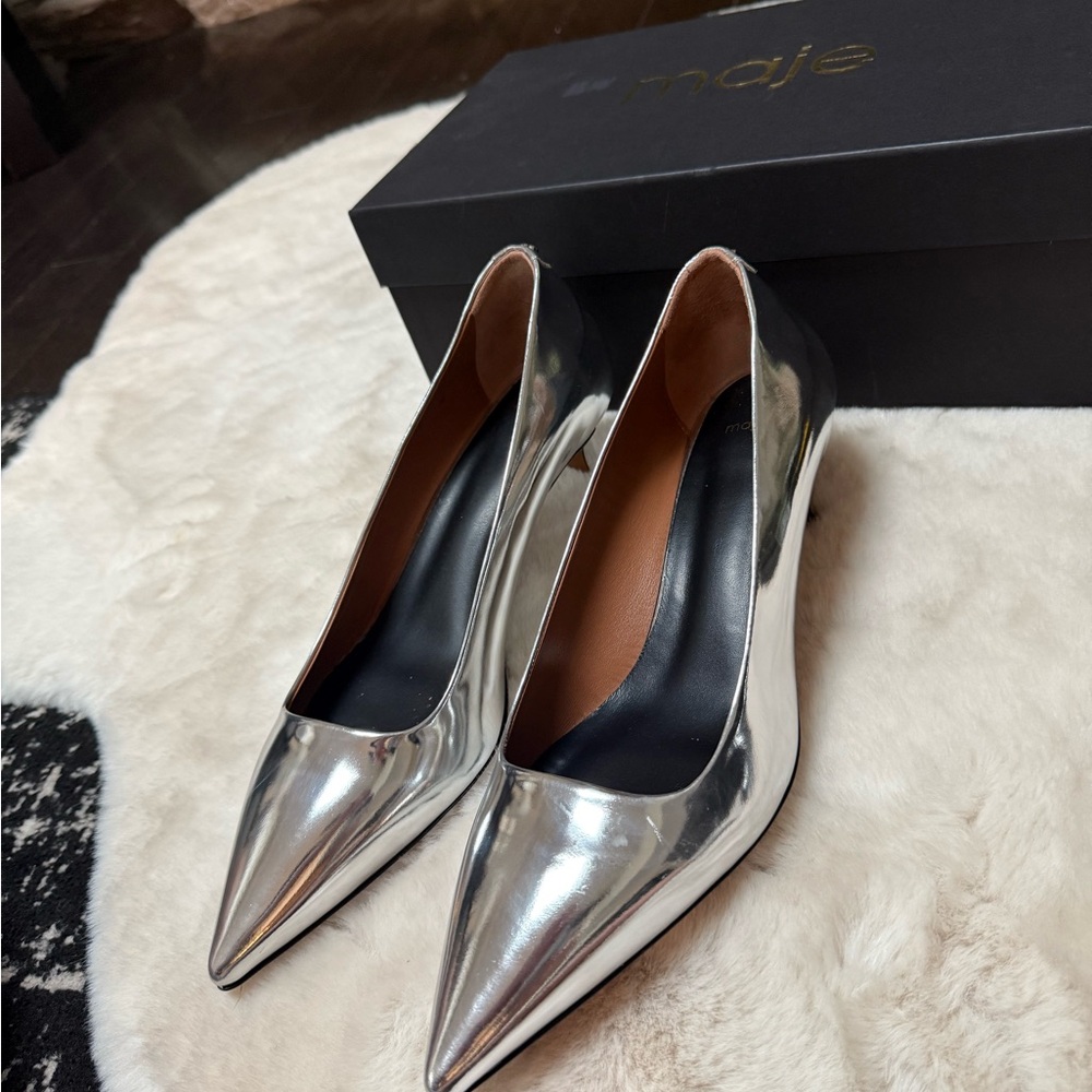 Maje Metallic Silver Heels - Picture 3 of 6